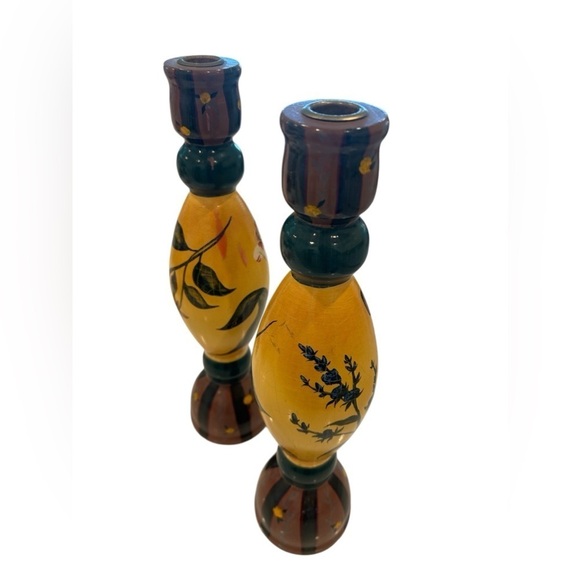 Hand Painted Wooden Candle Holders signed by Artist. - Picture 6 of 8